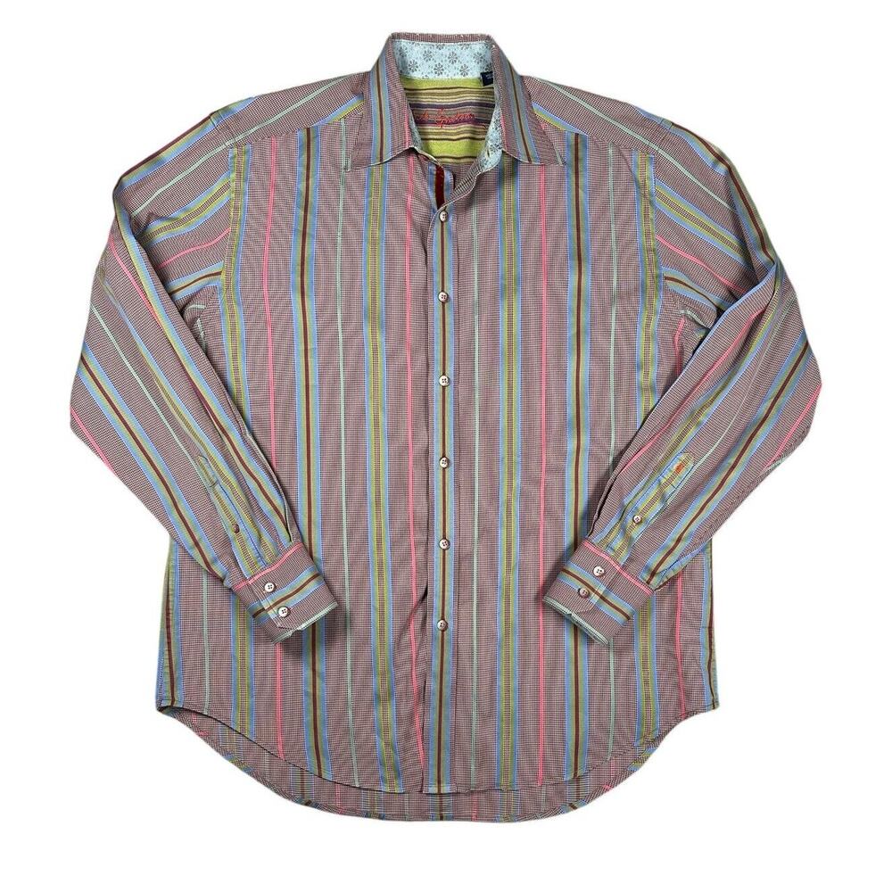 Robert Graham Long Sleeve Button Up Shirt Mens L Burgundy Multi Striped Loud